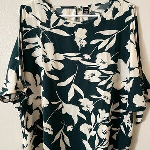 Floral Print Women's Top - Green and White